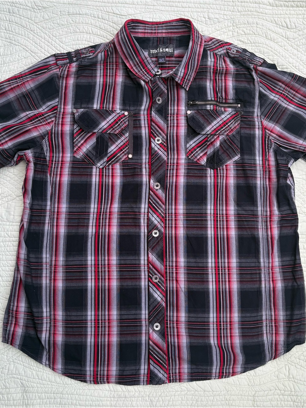 Rebel & Soul Red Plaid Short-Sleeve Men’s Shirt XXL